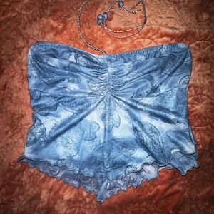 Bundle Of Three Crop Tops Blue Paisley, Lace Green,  And Super Cute Cottagecore!